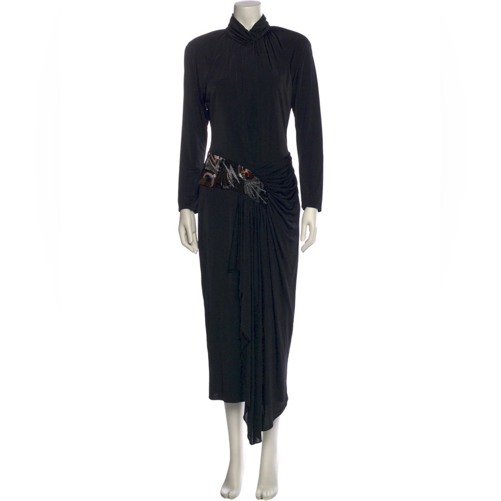 Vintage Casadei Neiman Marcus Beaded Open Back Black Dress size M